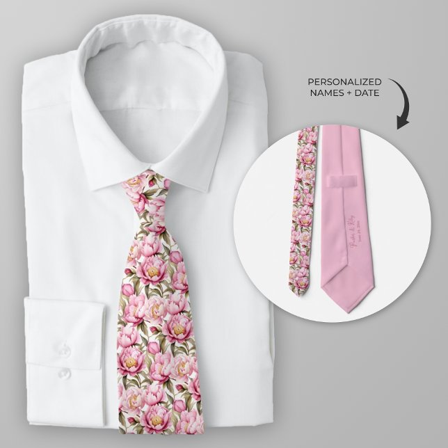 Cravate Personnaliser l'aquarelle rose pâle (Personalized Peony wedding themed necktie)