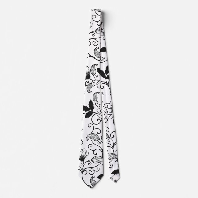 Cravate Personnaliser Motif Floral Noir (Devant)