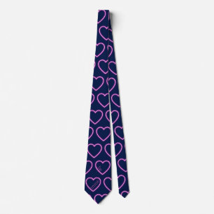 Cravate Personnaliser Navy Blue et Neon Pink Heart Party