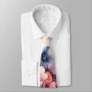 Cravate Pétales abstraits bleus roses