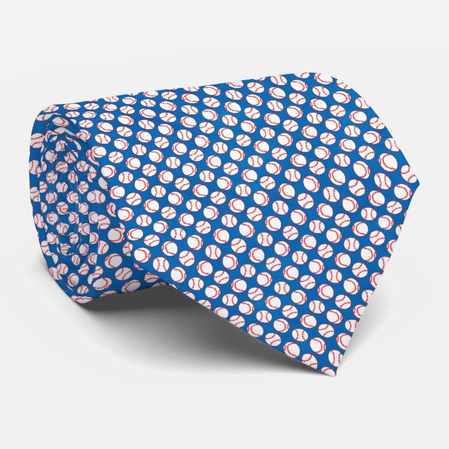 Cravate Petit Motif de baseball blanc rouge sur Blue Novel (Roulé)