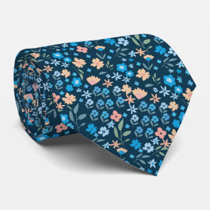 Cravate Petit motif floral sauvage bleu marine pour mariag