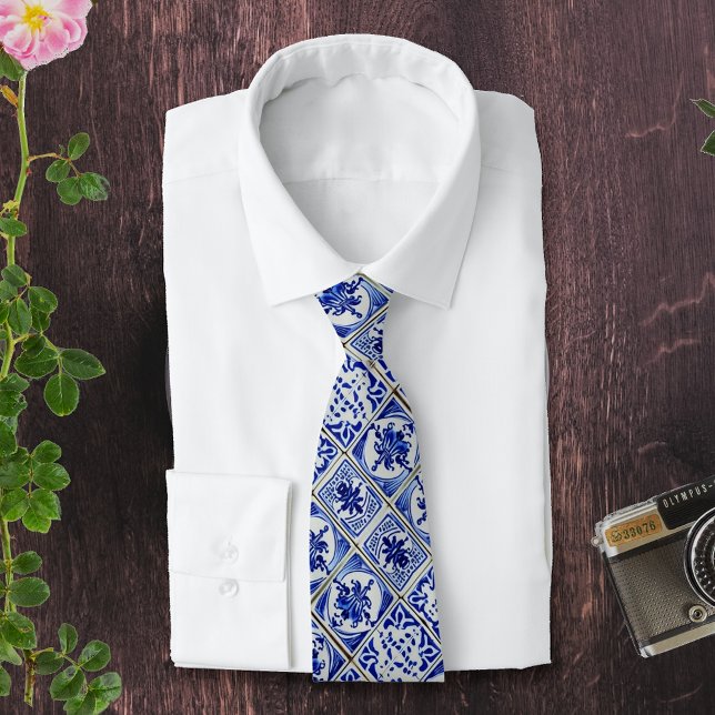 Cravate Petite apparence Delft bleu & blanc tuiles holland (Créateur téléchargé)