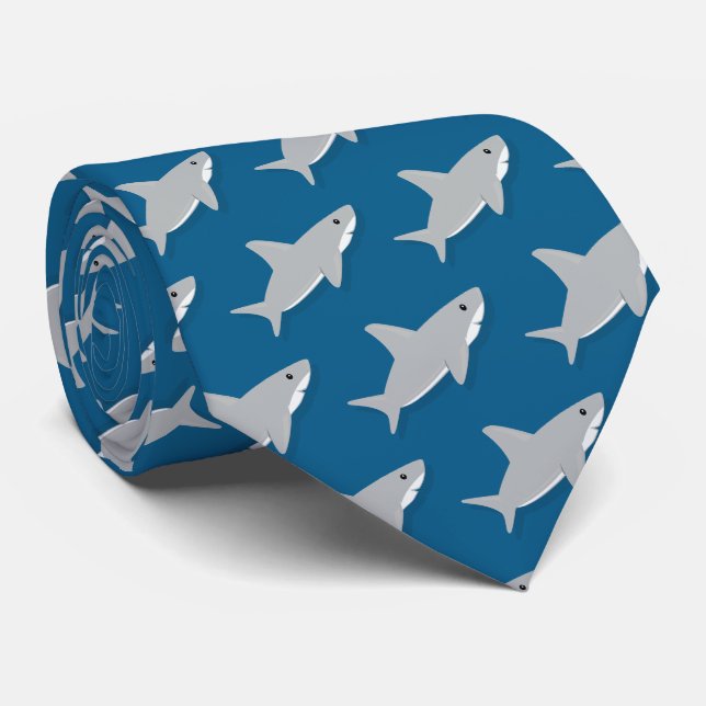Cravate Petite caricature de requin gris nouveauté (Roulé)