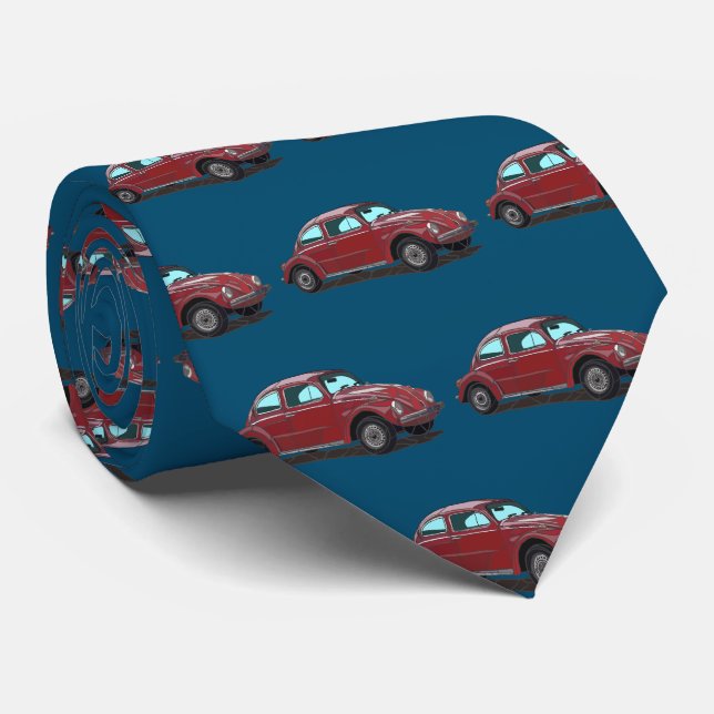 Cravate Petite voiture de collection rouge (Roulé)