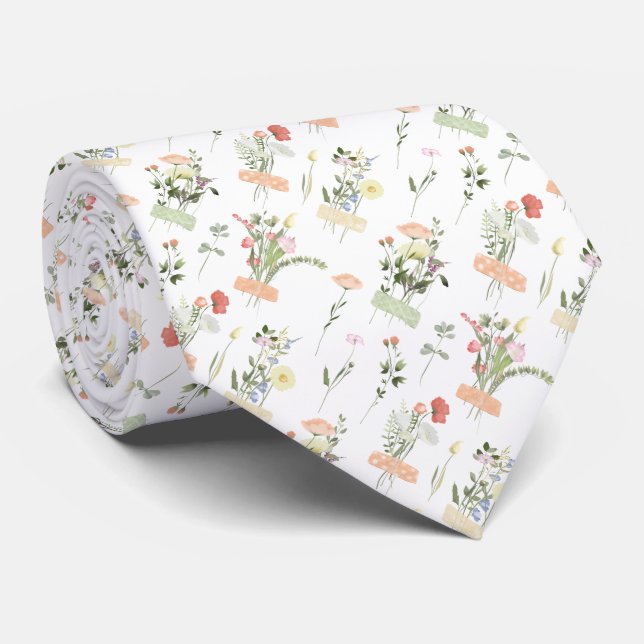 Cravate Petits bouquets de Fleurs sauvages tapés sur papie (Roulé)