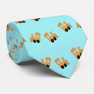 Cravate Petits trains orange motif en bleu