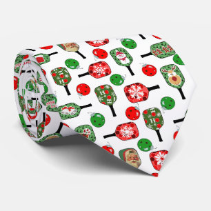 Cravate Pickleball de Noël Paddles Rouge et Vert Balls Amu