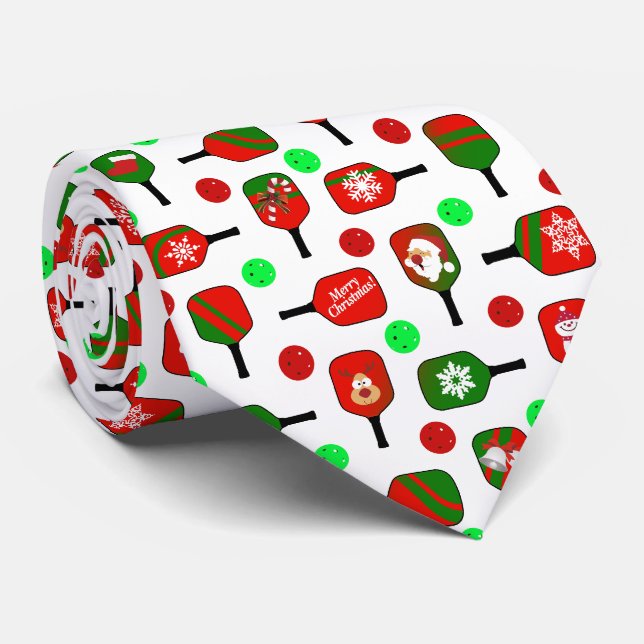 Cravate Pickleball de Noël Rouge Green Paddles Balls X Mas (Roulé)