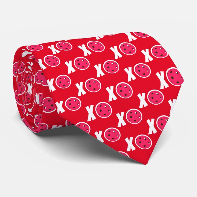Cravate Pickleball Love rose Valentine XOXO Pickleballs (Roulé)