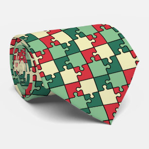 Cravate Pièce de puzzle rouge vert Noël Monogramme