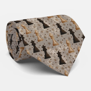 Cravate Pièces d'échecs Jeu d'échecs Noir Blanc et Or