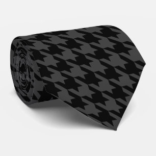 Cravate Pied de poule gris noir Grand pied de fond