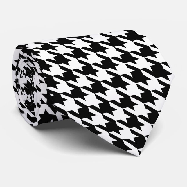 Cravate Pied de Poule noir blanc Houndstooth (Roulé)