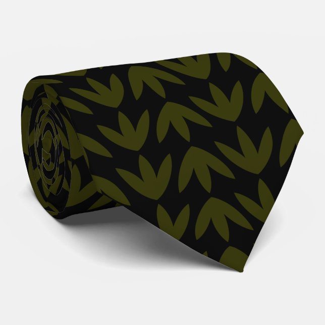 Cravate Pieds d'oiseaux Motif - Olive foncé et noir (Roulé)