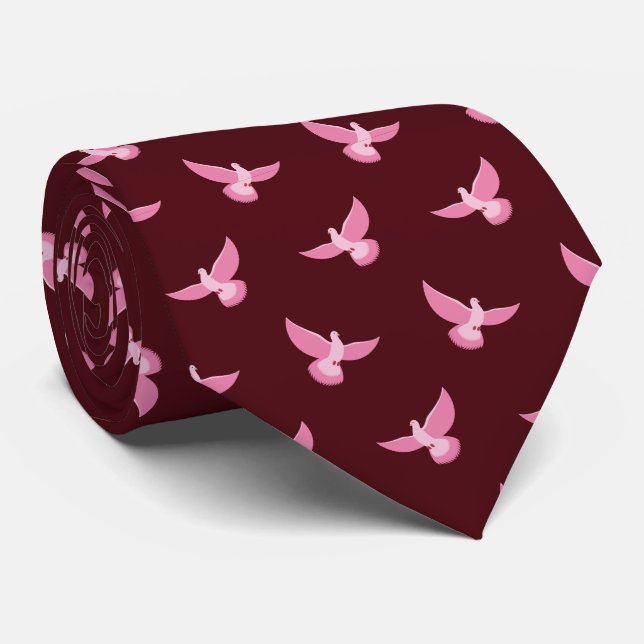 Cravate Pigeon rose mignon sur Motif sans couture rouge (Roulé)