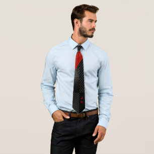 Cravate Pine rayée rouge, noir et blanc