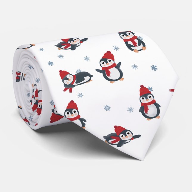 Cravate Pingouins mignons Oiseaux d'hiver Animaux de l'Arc (Roulé)
