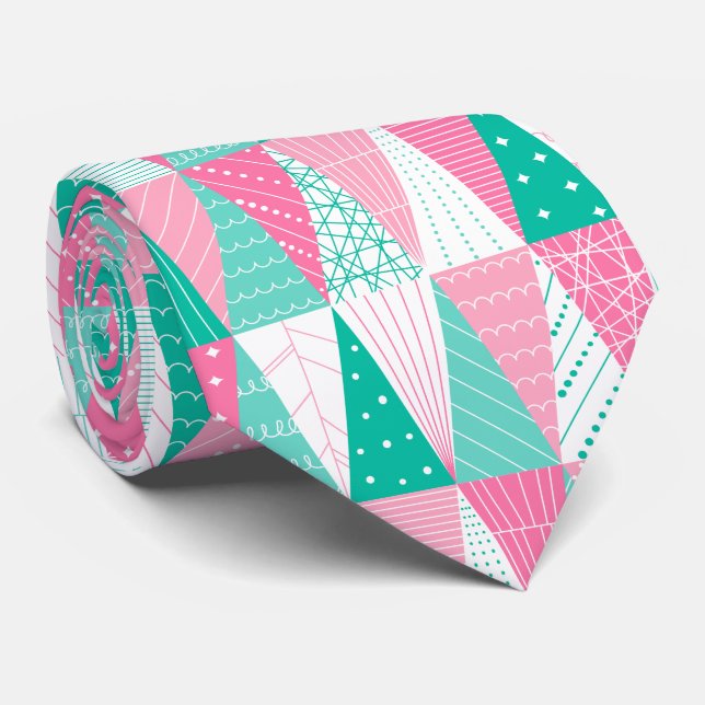 Cravate Pink and Teal Minimalist Christmas Trees (Roulé)