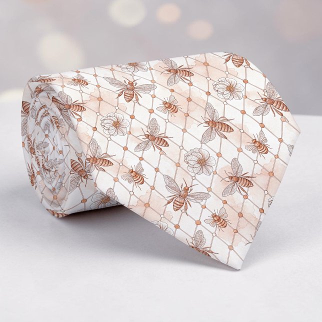 Cravate Pink Bee Pattern Custom Necktie (Créateur téléchargé)