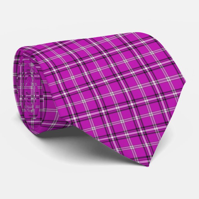Cravate Pink Black White Classic Plaid Neck Tie (Roulé)