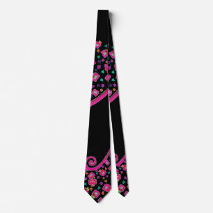 CRAVATE PINK FUCHSIA NOIR DÉCO ABSTRAIT