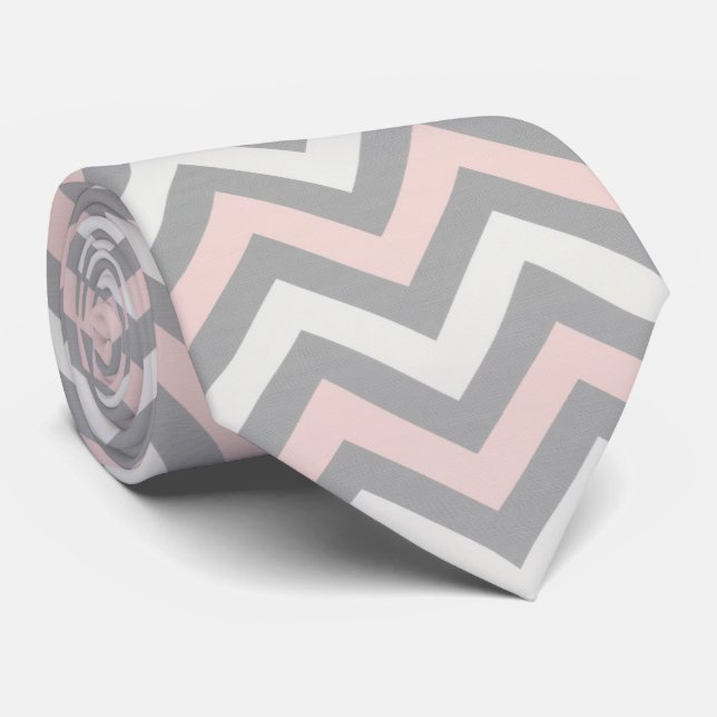 Cravate Pink, off-white and light grey chevron  (Roulé)