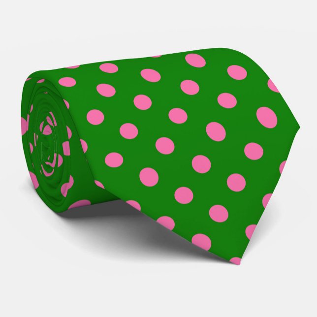 Cravate Pink On Green Polka Dots Pattern Design  (Créateur téléchargé)