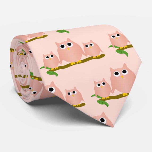 Cravate Pink Owls Design Any Colour Background (Roulé)