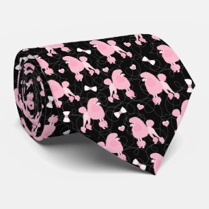 Cravate Pink Poodles and Bows Pattern Black