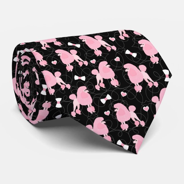 Cravate Pink Poodles and Bows Pattern Black (Roulé)