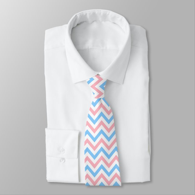 Cravate Pink, Sky Blue, White Large Chevron Zig Zag (Attaché)