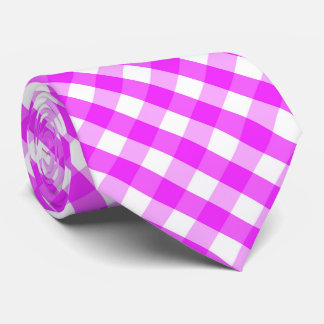 Cravate Pink white tiled plaid pattern 