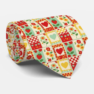 Cravate Pique-nique patchwork de fraises