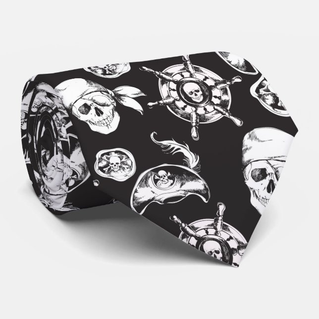 Cravate Pirate crâne noir blanc motif (Roulé)