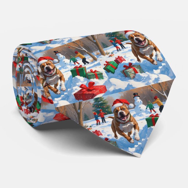 Cravate Pitbull Dog courir dans la neige avec le Casquette (Roulé)