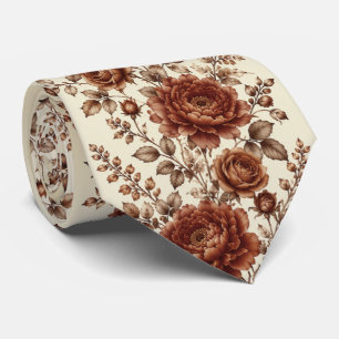 Cravate Pivoine et Rose Florale Mariage Cuivre Brûlé