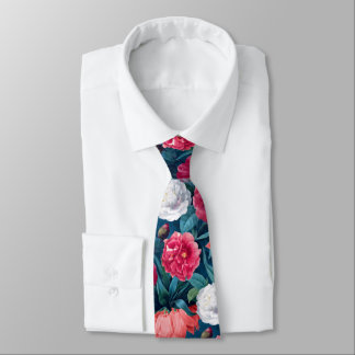 Cravate Pivoines et fleurs de lys rouges, roses et blancs