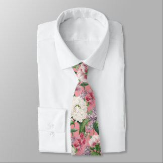 Cravate Pivoines et lilas Motif aquarelle de jardin de fle
