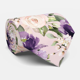 Cravate PixDezine H2 Fleurs Aubergine Roses Blush Ne