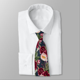 Cravate PixDezine H2 Fleurs Bourgogne Blancs Peonies