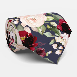 Cravate PixDezine H2 Fleurs Bourgogne Blush Marine Rose