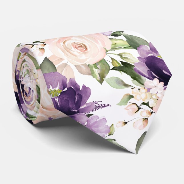 Cravate PixDezine H2 Fleurs Eggplant Blush Roses Ne (Roulé)