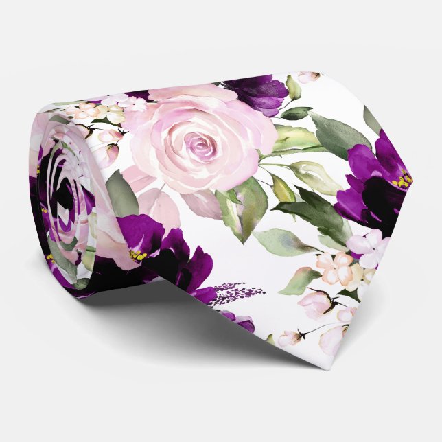 Cravate PixDezine H2 Fleurs Magenta Blush Roses (Roulé)