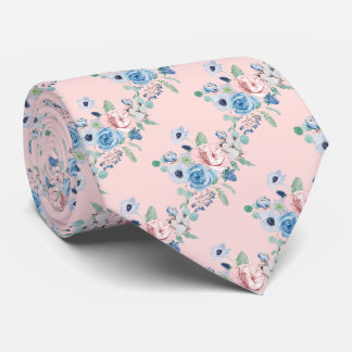 Cravate PixDezines Aquarelle Dusty Blue Rose pivoines Cou