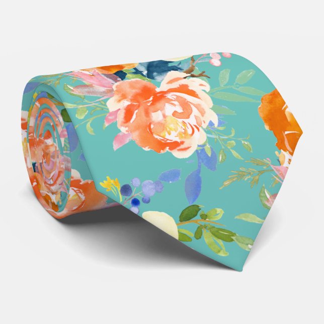 Cravate PixDezines Aquarelle Orange Peonies en Pansies (Roulé)
