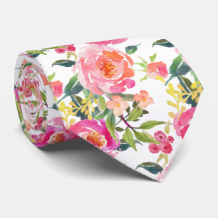 Cravate PixDezines Aquarelle Peonies d'été
