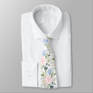 Cravate PixDezines Aquarelle Roses bleu-bleu
