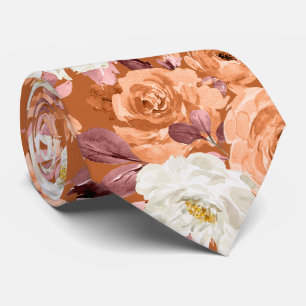 Cravate PixDezines Aquarelle Roses Orange Rouille Automne