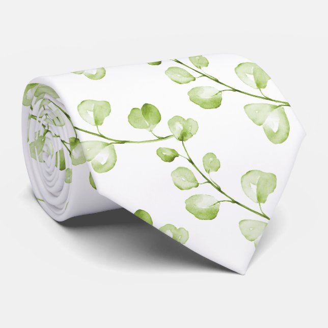 Cravate PixDezines Aquarelle Vert Eucalyptus (Roulé)